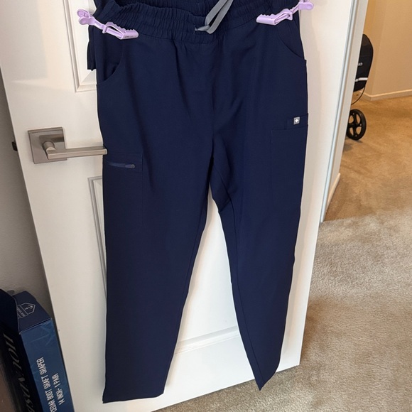 Figs Deep Blue Scrub Set with Lavender Accents - Picture 2 of 2